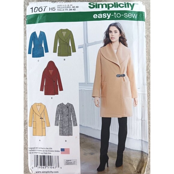 Simplicity 1067 EASY Wrap Jacket or Side Button Coat Pattern Size 6-14 - Picture 1 of 4